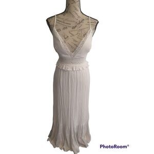 Shero  Lace Ruffled  maxi sleeveless  dress Md White Boho Cottage Core Beachy